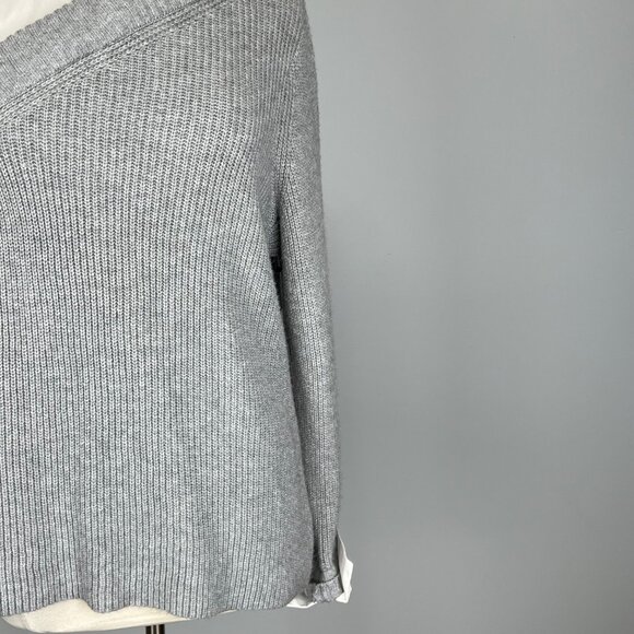 Vince Camuto Womens White Gray Asymmetrical Sweater Blouse Long Sleeve size XL - Picture 4 of 12